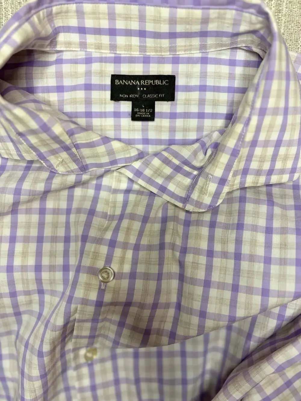 Banana Republic Non-Iron Classic Fit Purple and Tan Plaid Long Sleeve Dress Shir